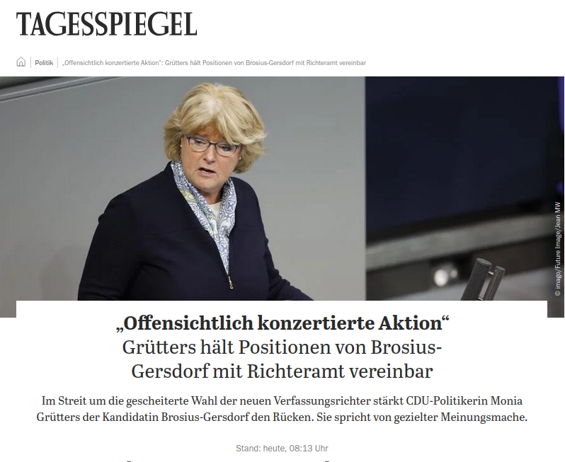 Sogar CDU-Urgestein Monika Grütters stellt klar: Brosius-Gersdorfs Positionen stehen einer Berufung ans #BVerfG nicht entgegen. Das Problem war nicht sie – sondern eine konzertierte Kampagne und mangelnde Standhaftigkeit in der CDU.

#BrosiusGersdorfBleibt <a href="/cducsubt/">CDU·CSU</a> <a href="/spdbt/">SPD-Fraktion im Bundestag</a>