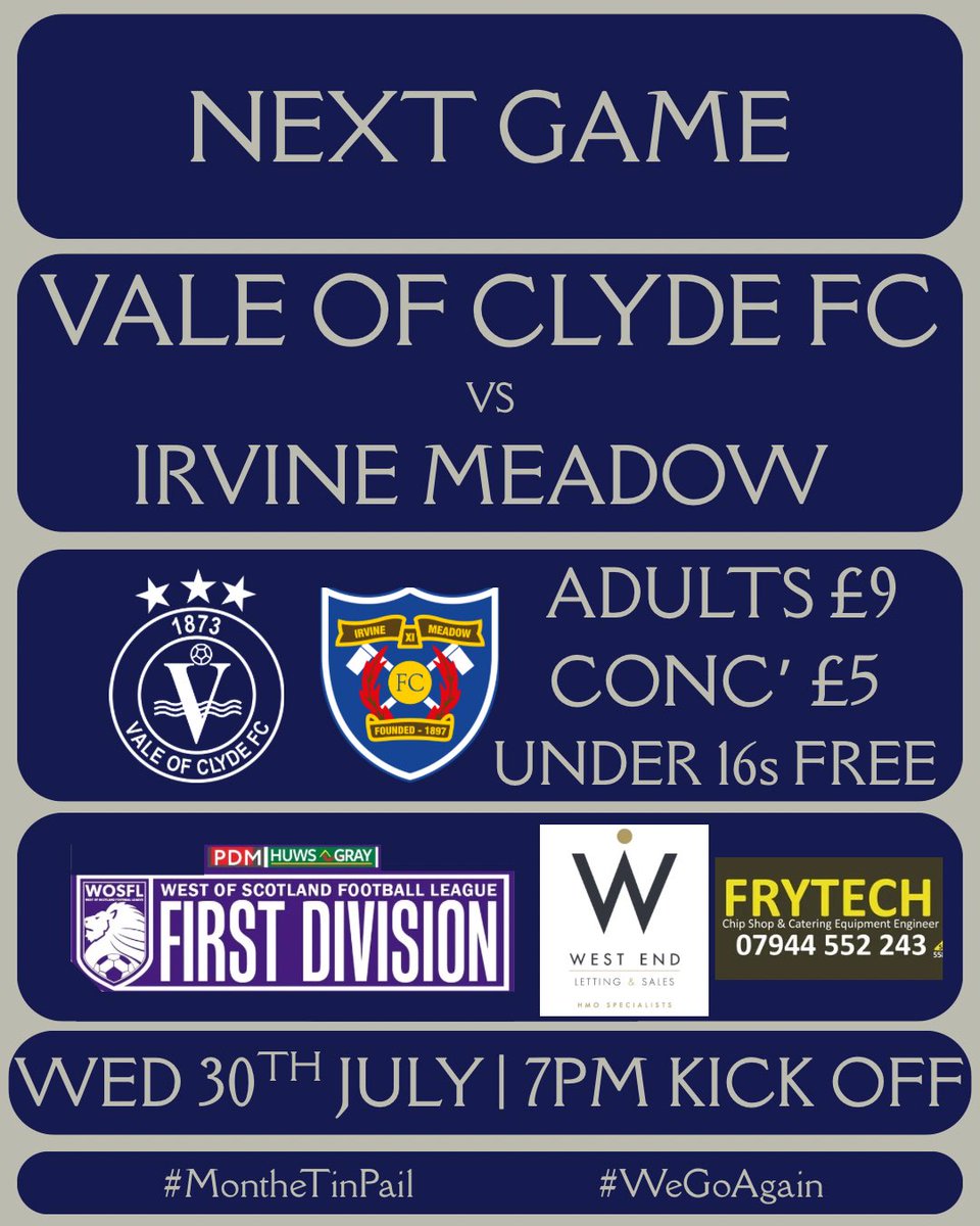 ValeOfClydeJnrs's tweet image. 🔵 Midweek Football! ⚪️

On Wednesday the ‘Tin Pail’ return to action, with our first home game of the 25/26 season, where we will welcome @Medda1897 to Fullarton Park! 

What a huge game to kick off our home campaign against a strong Medda side, who started their season with an…