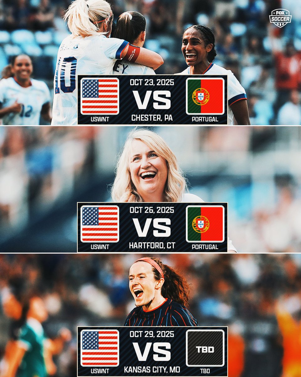FOX Soccer (@foxsoccer) on Twitter photo 🇺🇸 The <a href="/USWNT/">U.S. Women's National Soccer Team</a> announced three matches on the schedule for this October, with the first two being against Portugal 🇵🇹 🇺🇸 The <a href="/USWNT/">U.S. Women's National Soccer Team</a> announced three matches on the schedule for this October, with the first two being against Portugal 🇵🇹