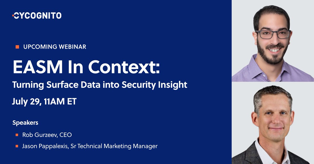 📢 Last call: The live webinar begins tomorrow at 11 am ET!

Join the session to learn how to use context to validate exposures, spot WAF gaps, track DNS/IP history to trace risks, and more. 

Register now: cycognito.com/resources/webi…

#Cybersecurity #EASM #ExposureManagement