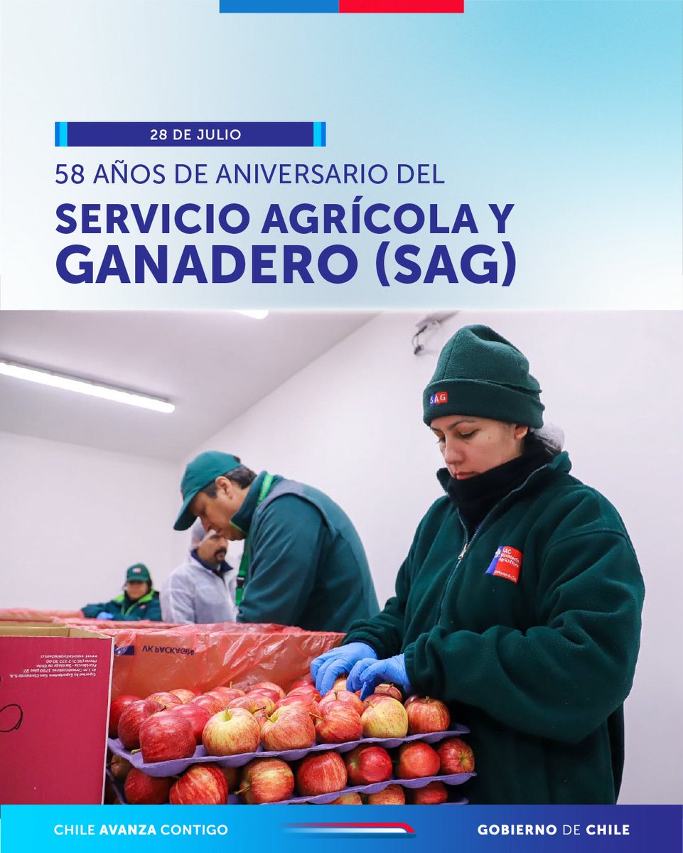 58 años al cuidado del patrimonio fito y zoosanitario de Chile 🇨🇱 🌾

Desde el <a href="/MinagriCL/">Ministerio de Agricultura de Chile 🇨🇱</a> saludamos y agradecemos a las y los funcionarios del <a href="/sagchile/">SAG</a> por su incansable labor protegiendo la sanidad animal y vegetal de nuestro país 🌿🐄