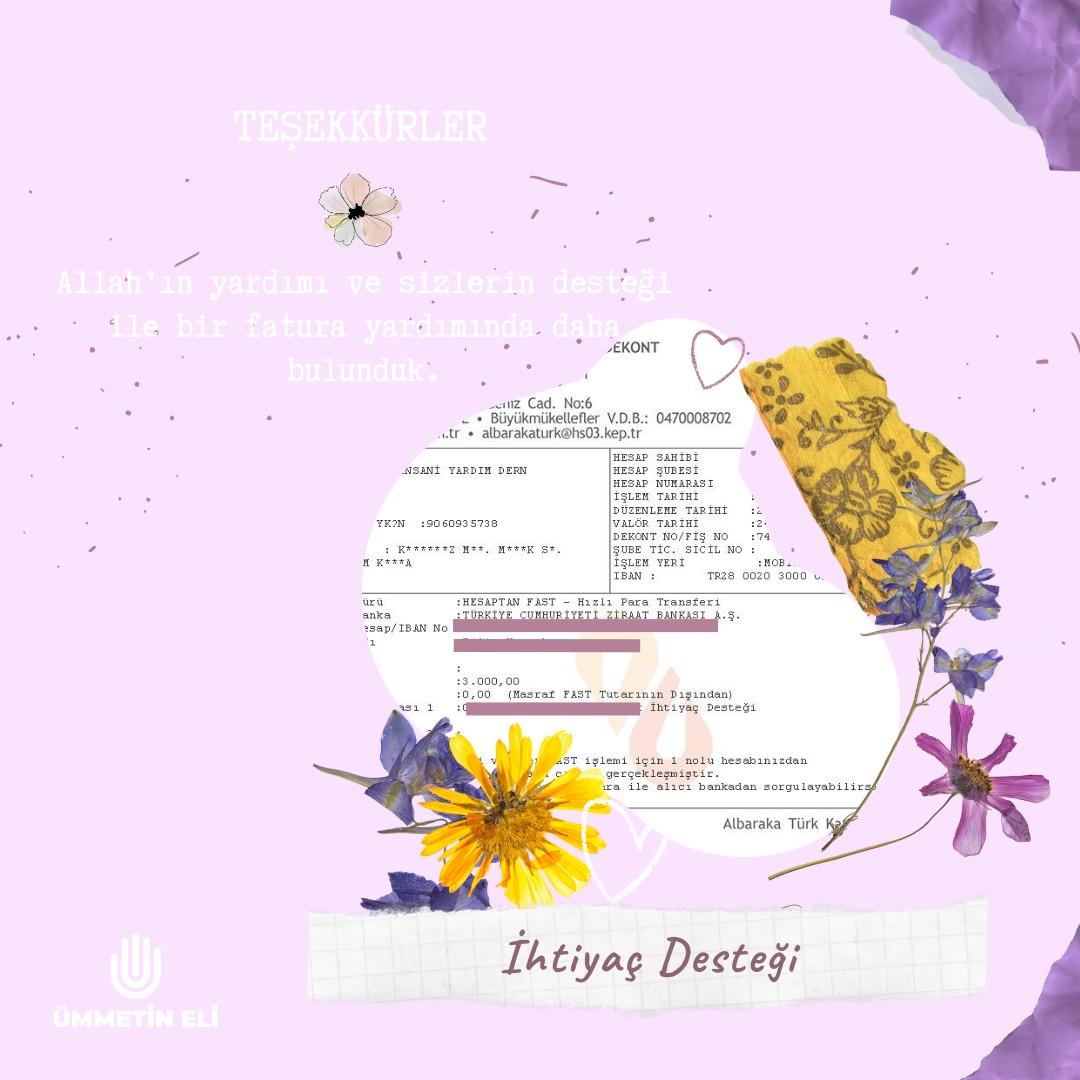 Ümmetin Eli İnsani Yardım Derneği olarak, bir ailemize 3.000  liralık ihtiyaç desteğinde bulunduk elhamdulillah.   

Detaylı bilgi için sizler de bize ulaşabilirsiniz. 

Wp: +90 534 778 58 00 

#KademeHerYerde #CHPKomisyonaKatılma #bursayanıyor
