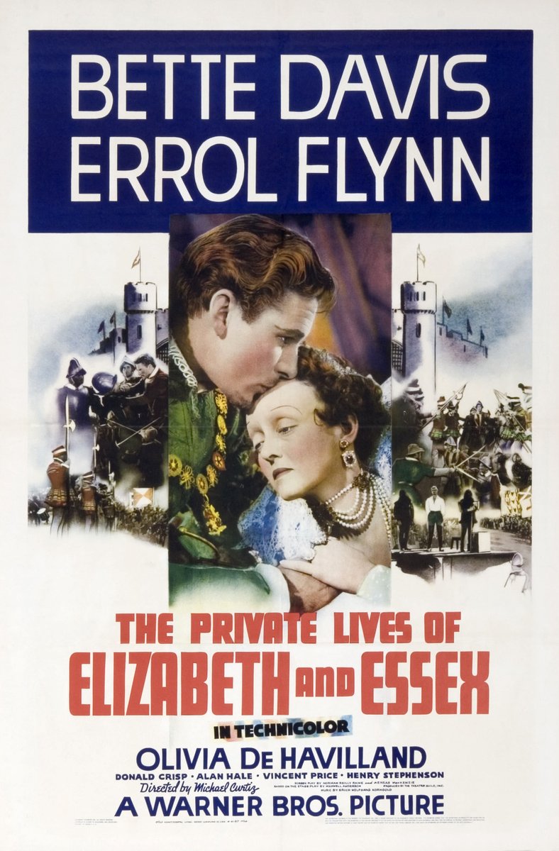 NextOnTCM's tweet image. The Private Lives of Elizabeth and Essex (1939) 

Elizabeth I&apos;s love for the Earl of Essex threatens to destroy her kingdom. 
DIR Michael Curtiz 
CAST Bette Davis, Errol Flynn, Olivia De Havilland

2 HRS | ROMANCE | 3:30 PM EDT