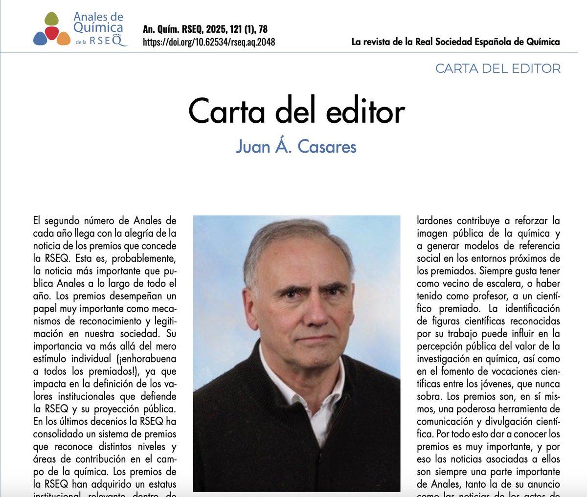 RSEQ (@rsequimica) on Twitter photo En <a href="/analesdequimica/">analesdequímica</a> Juan Ángel Casares recuerda:
“Los premios no solo reconocen méritos individuales, sino que reflejan –y en cierto modo definen– los valores de las instituciones que los otorgan”
#PremiosRSEQ analesdequimica.es/index.php/Anal…
#Química #CienciaEnEspaña #Excelencia #Talento En <a href="/analesdequimica/">analesdequímica</a> Juan Ángel Casares recuerda:
“Los premios no solo reconocen méritos individuales, sino que reflejan –y en cierto modo definen– los valores de las instituciones que los otorgan”
#PremiosRSEQ analesdequimica.es/index.php/Anal…
#Química #CienciaEnEspaña #Excelencia #Talento