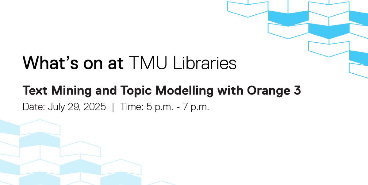 This week at TMU Libraries:

➡️ July 29 @ 5 p.m. - Text Mining and Topic Modelling with Orange 3

Learn how topic modeling and Latent Dirichlet Allocation (LDA) can streamline your literature review process with the help of the open-source tool, Orange 3.

tmulibraries.short.gy/Orange3_JUL29