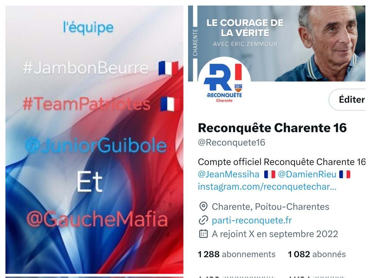 🇨🇵 Dédé 🇫🇷♿ (@juniorguibole) on Twitter photo INFO🚨 Merci de partager !🚨
Mes amis abonnés😉
Ainsi que l'équipe #JambonBeurre #TeamPatriotes 🇨🇵
Notre ami <a href="/Reconquete16/">Reconquête Charente 16</a> 👍
Aurait besoin d'un petit coup de pouce pour grossir sa TL!🥳
Et ainsi lui donner plus de visibilité ! Merci de vous abonner à lui !🙏
Et n'oubliez INFO🚨 Merci de partager !🚨
Mes amis abonnés😉
Ainsi que l'équipe #JambonBeurre #TeamPatriotes 🇨🇵
Notre ami <a href="/Reconquete16/">Reconquête Charente 16</a> 👍
Aurait besoin d'un petit coup de pouce pour grossir sa TL!🥳
Et ainsi lui donner plus de visibilité ! Merci de vous abonner à lui !🙏
Et n'oubliez