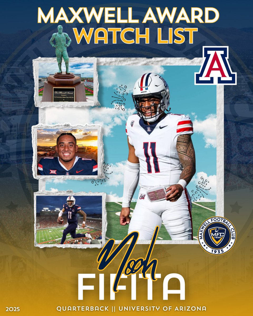 Maxwell Football (@maxwellfootball) on Twitter photo 🏈@arizonafball‘s <a href="/thenoah_fifita1/">Noah Fifita ✞</a> has been named to the #MaxwellAward Watch List! 🏆 #MaxwellFootball 🏈@arizonafball‘s <a href="/thenoah_fifita1/">Noah Fifita ✞</a> has been named to the #MaxwellAward Watch List! 🏆 #MaxwellFootball