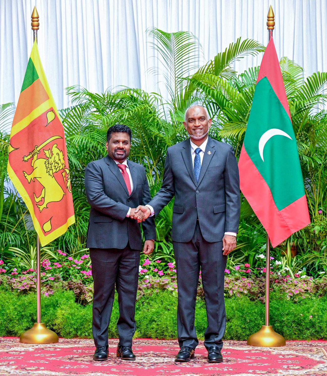anuradisanayake's tweet image. I held productive bilateral talks with Maldivian President @MMuizzu today in Malé. We witnessed the exchange of key agreements, including MoUs on diplomatic training and mutual legal assistance, strengthening Sri Lanka–Maldives ties.