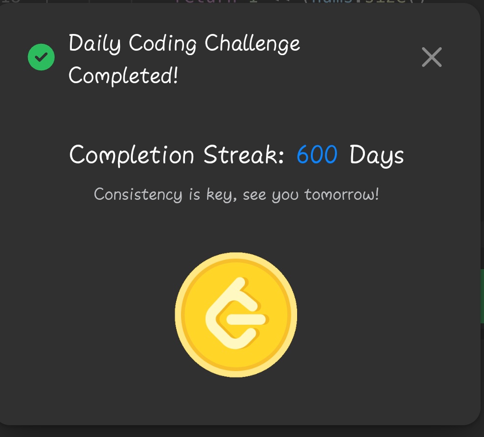 modestxdev's tweet image. 600 days of consistency on Leetcode 🏅
#leetcodedaily #leetcode