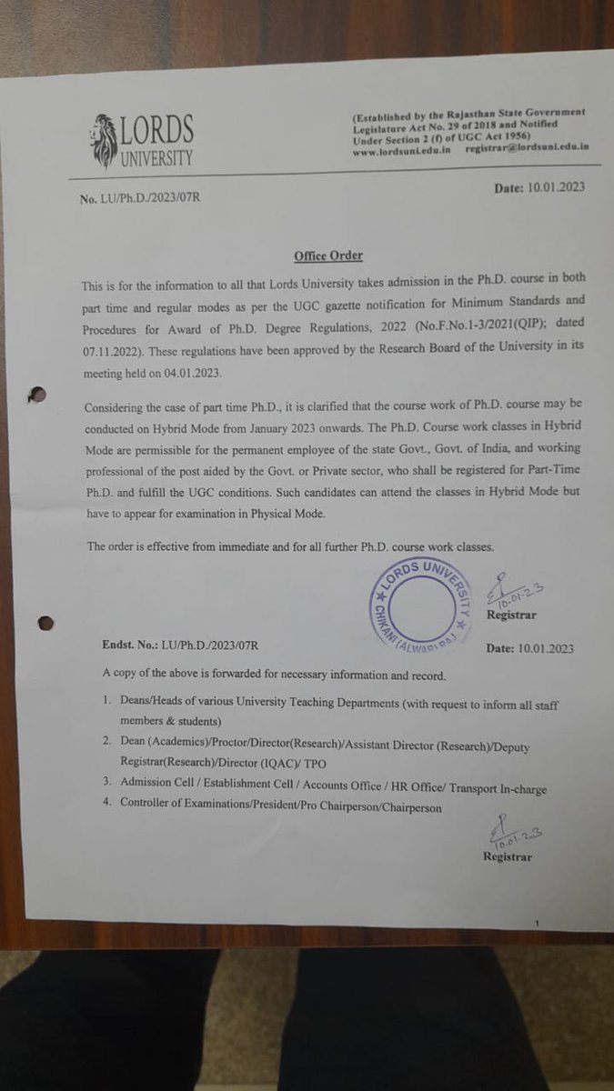 mohan30682's tweet image. Respected
Greetings!
My relative working in the government of Rajasthan, would like to pursue Ph.D. in Geography stream from LORDS University, Alwar.
This university also offers part and full time Ph.D degree with course work in hybrid mode (online/offline).
My humble…