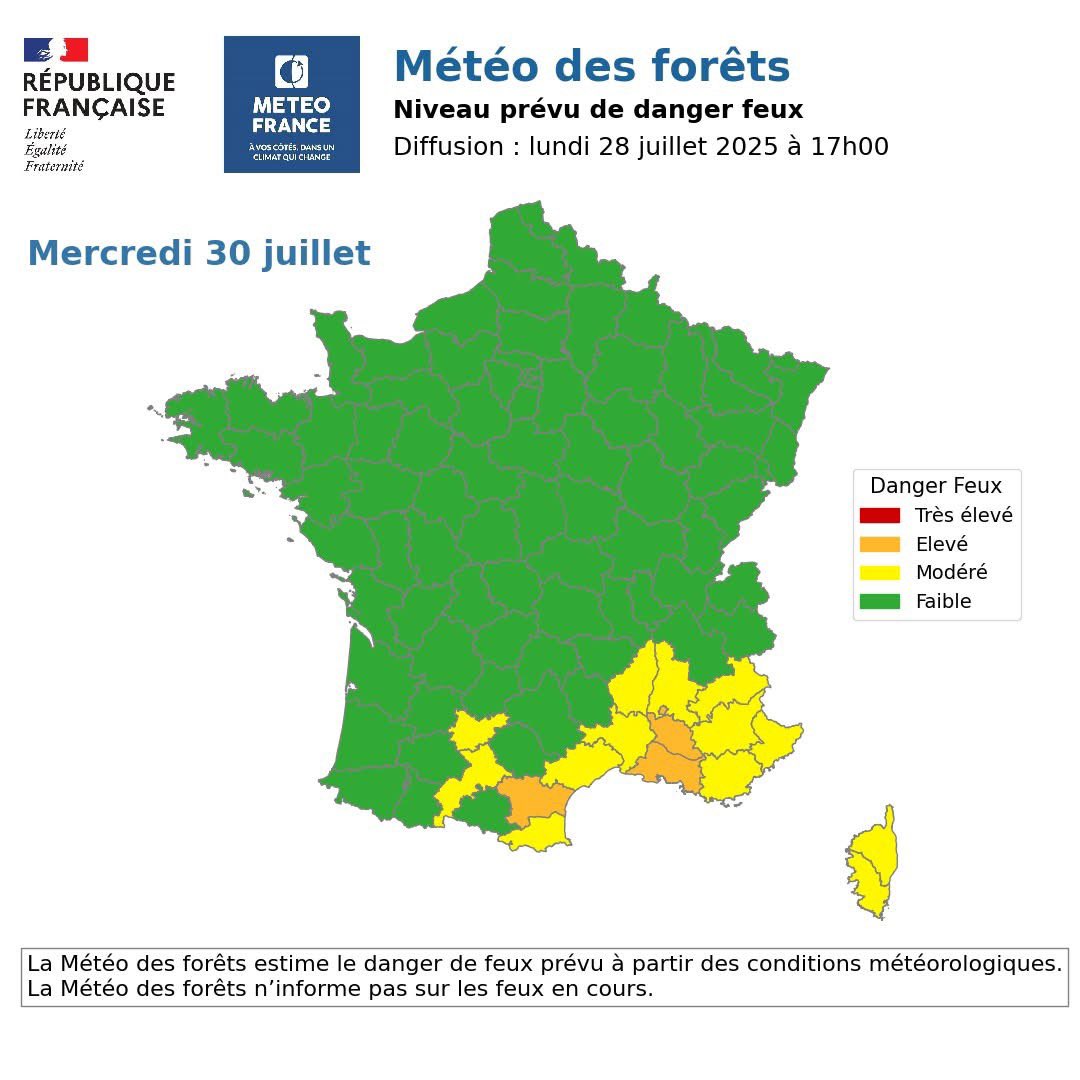 Les températures sont plutôt fraîches pour la saison sur le pays. En montagne, la neige revient vers les Savoies à partir de 2500 m. 

Mais dans le Sud-Est, mistral et tramontane sont toujours présents. Avec des sols parfois secs et de la chaleur, le risque de feux reste élevé !