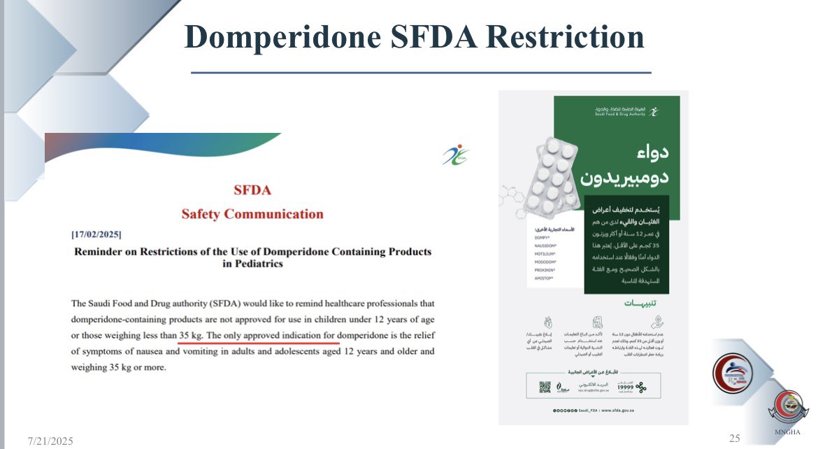 We enjoyed a presentation on “Domperidone: Is It Safe &amp; Effective Antiemetic Choice for Children?” during our CE lecture day. Thank you to our R3 Pediatric Pharmacy Resident Dr. Shahad Alsubaie for an excellent presentation 👏🏻