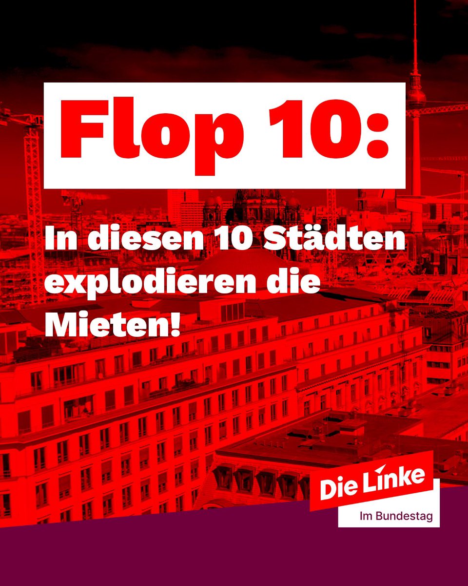 Die Linke im Bundestag (@dielinkebt) on Twitter photo Eine Anfrage der Fraktion Die Linke im Bundestag offenbart die Flop-10-Städte der Mietenentwicklung.
#Zweibrücken, #Schweinfurt, #Pirmasens, #Kaiserslautern, #Rosenheim, #Schwabach, #Offenbach, #Leipzig, #Frankfurt und #BrandenburganderHavel sind die Städte mit den höchsten Eine Anfrage der Fraktion Die Linke im Bundestag offenbart die Flop-10-Städte der Mietenentwicklung.
#Zweibrücken, #Schweinfurt, #Pirmasens, #Kaiserslautern, #Rosenheim, #Schwabach, #Offenbach, #Leipzig, #Frankfurt und #BrandenburganderHavel sind die Städte mit den höchsten