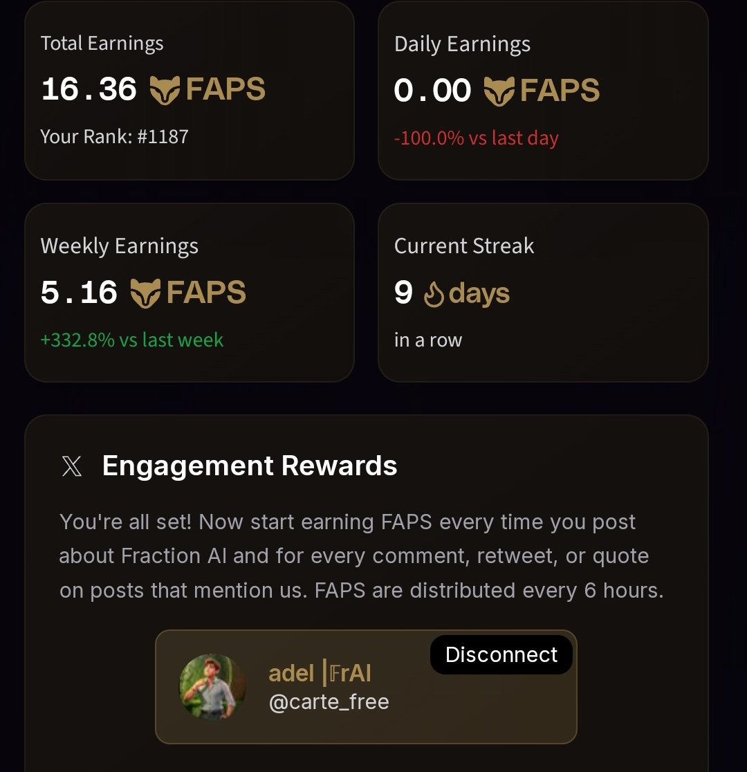 adel kf (Ø,G) (@carte_free) on Twitter photo 🚀 Late better than never, Big Moves!
We're not just building tech, we're building the future with <a href="/FractionAI_xyz/">Fraction AI</a> 🔗
👨🏽💻 From FAPS to TGE 💸
💡Innovation meets execution
💥Collaboration meets vision
📈 Success is only a matter of time!
Join the wave 🌊
Tag <a href="/FractionAI_xyz/">Fraction AI</a> 🔁 | 🚀 Late better than never, Big Moves!
We're not just building tech, we're building the future with <a href="/FractionAI_xyz/">Fraction AI</a> 🔗
👨🏽💻 From FAPS to TGE 💸
💡Innovation meets execution
💥Collaboration meets vision
📈 Success is only a matter of time!
Join the wave 🌊
Tag <a href="/FractionAI_xyz/">Fraction AI</a> 🔁 |
