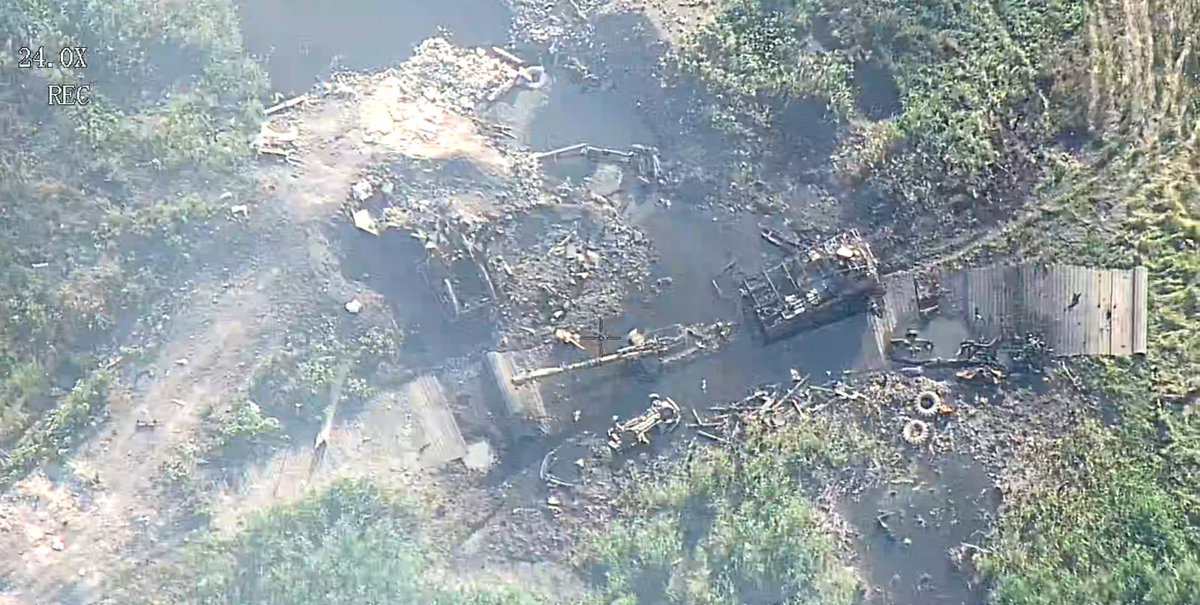 What Russians do when they see a river? They try to find a way how to be demolished.

Pontoon bridge, BM-21, ATV, car, BTR-82A. And, right now, another AFV/truck with a 152 mm 2A65. Both are destroyed with the help of FPV drones.

Lyman direction. July 2025.