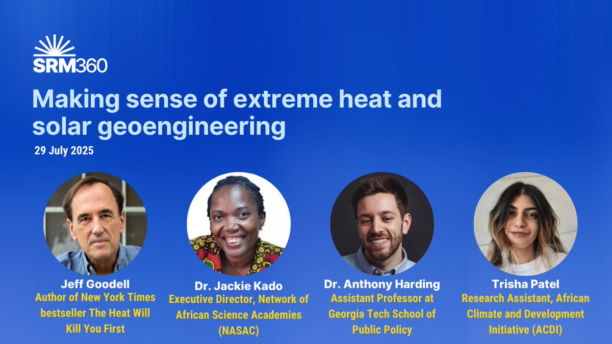 Live July 29 – Join us and expert panellists for a timely discussion on extreme heat, its health impacts, and whether solar geoengineering could help reduce this growing threat.

🕒 15:00 BST / 10:00 ET
Register: buff.ly/lVYnTIy

#ExtremeHeat #SolarGeoengineering