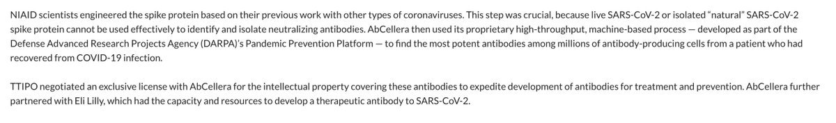 2022...

'NIAID scientists engineered the spike protein based on their previous work with other types of coronaviruses. This step was crucial, because live SARS-CoV-2 or isolated “natural” SARS-CoV-2 spike protein cannot be used effectively to identify and isolate neutralizing