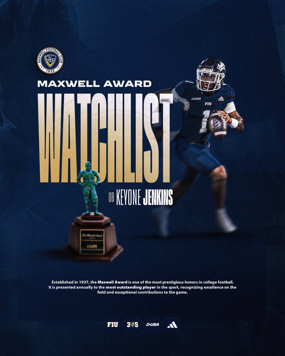 FIU Football (@fiufootball) on Twitter photo Putting the nation on notice 😤🔥
<a href="/LyghtzO/">Keyone Jenkins</a> has been named to the Maxwell Award Watch List, honoring the most outstanding player in college football! 🐾 Putting the nation on notice 😤🔥
<a href="/LyghtzO/">Keyone Jenkins</a> has been named to the Maxwell Award Watch List, honoring the most outstanding player in college football! 🐾