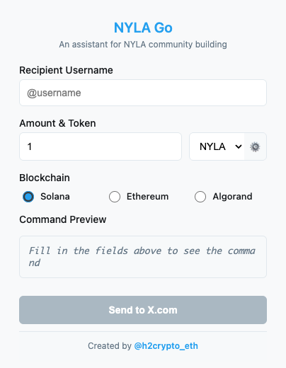 h2crypto_eth's tweet image. A quick one update for @AgentNyla extension:
1) Change extension naming 'NYLA Go'
2) YT video demo youtu.be/Kgih8vpaj0c
3) Add Blockchain support - Ethereum + Algorand
4) Submitted for Google review. If passed, community can install from Chrome Store.
$NYLA Go