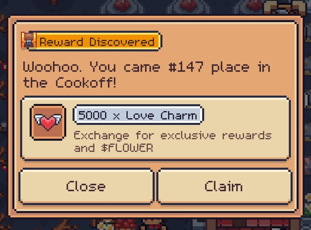 leacrypt00's tweet image. Peggy&apos;s Cook-off reward received! I didn’t manage to finish the event since I ran out of funds in the last three days, so I was expecting a smaller reward than what I got. Still, it&apos;s a decent one. Thank you @0xSunflowerLand