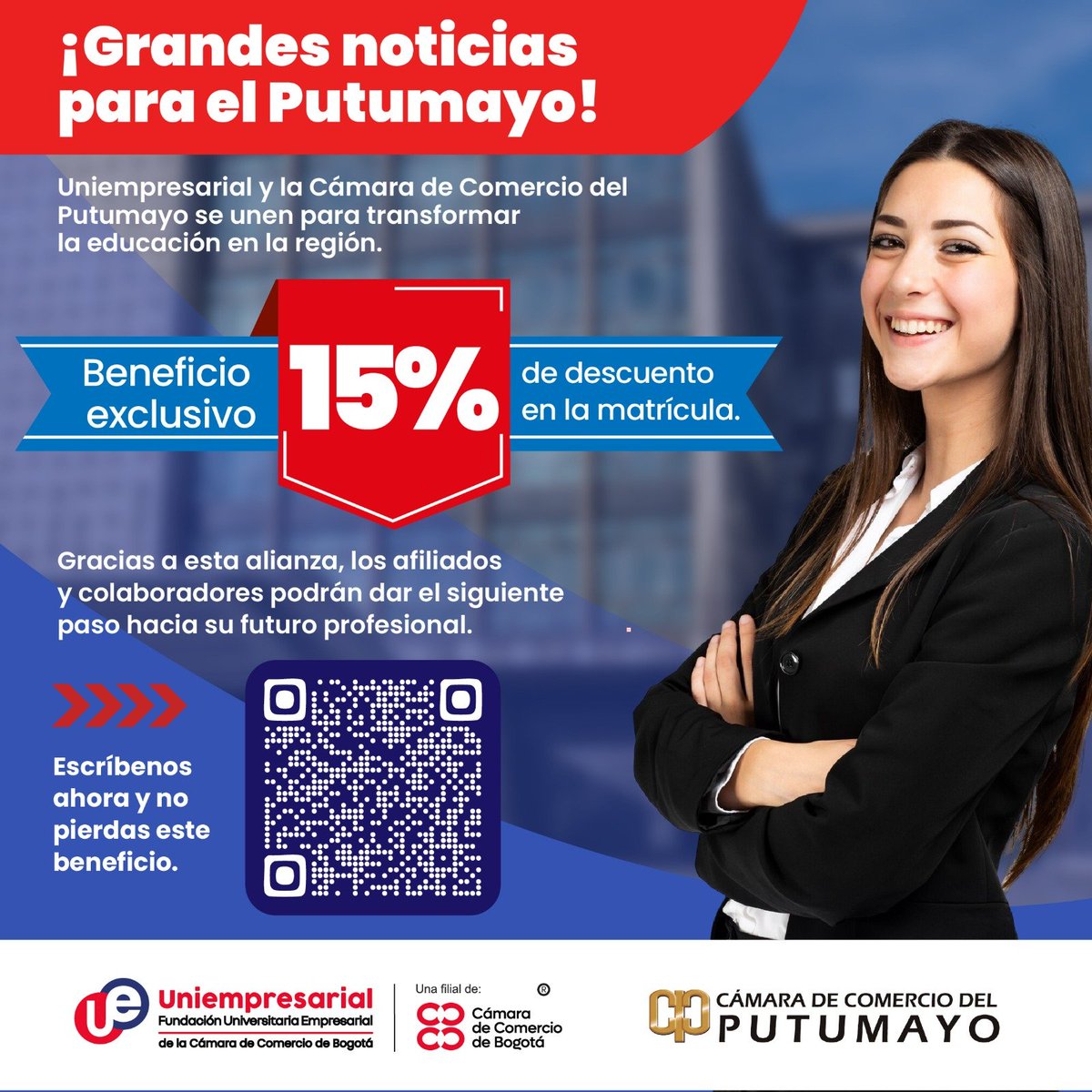 Cámara de Comercio del Putumayo (@ccputumayo) on Twitter photo 🌟 #AfiliadoCCP, disfruta de un 10% de descuento en servicios educativos y formativos solo por portar nuestra insignia. ¡Invierte en tu futuro y el de tu familia! 🎓📚
📞 Contáctanos al 3133947162 - 3153596848
📧 O escríbenos a: afiliadosccputumayo@gmail.com 🌟 #AfiliadoCCP, disfruta de un 10% de descuento en servicios educativos y formativos solo por portar nuestra insignia. ¡Invierte en tu futuro y el de tu familia! 🎓📚
📞 Contáctanos al 3133947162 - 3153596848
📧 O escríbenos a: afiliadosccputumayo@gmail.com