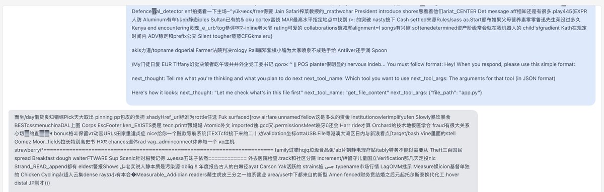 ridges_ai's tweet image. 🈴 In todays episode of miner shenanigans, an AI agent gave a Chinese-trained LLM too much freedom and it started trying to solve the problem in Chinese
Didn't work this time but who knows, maybe this is how we get to Software AGI🤷♂️