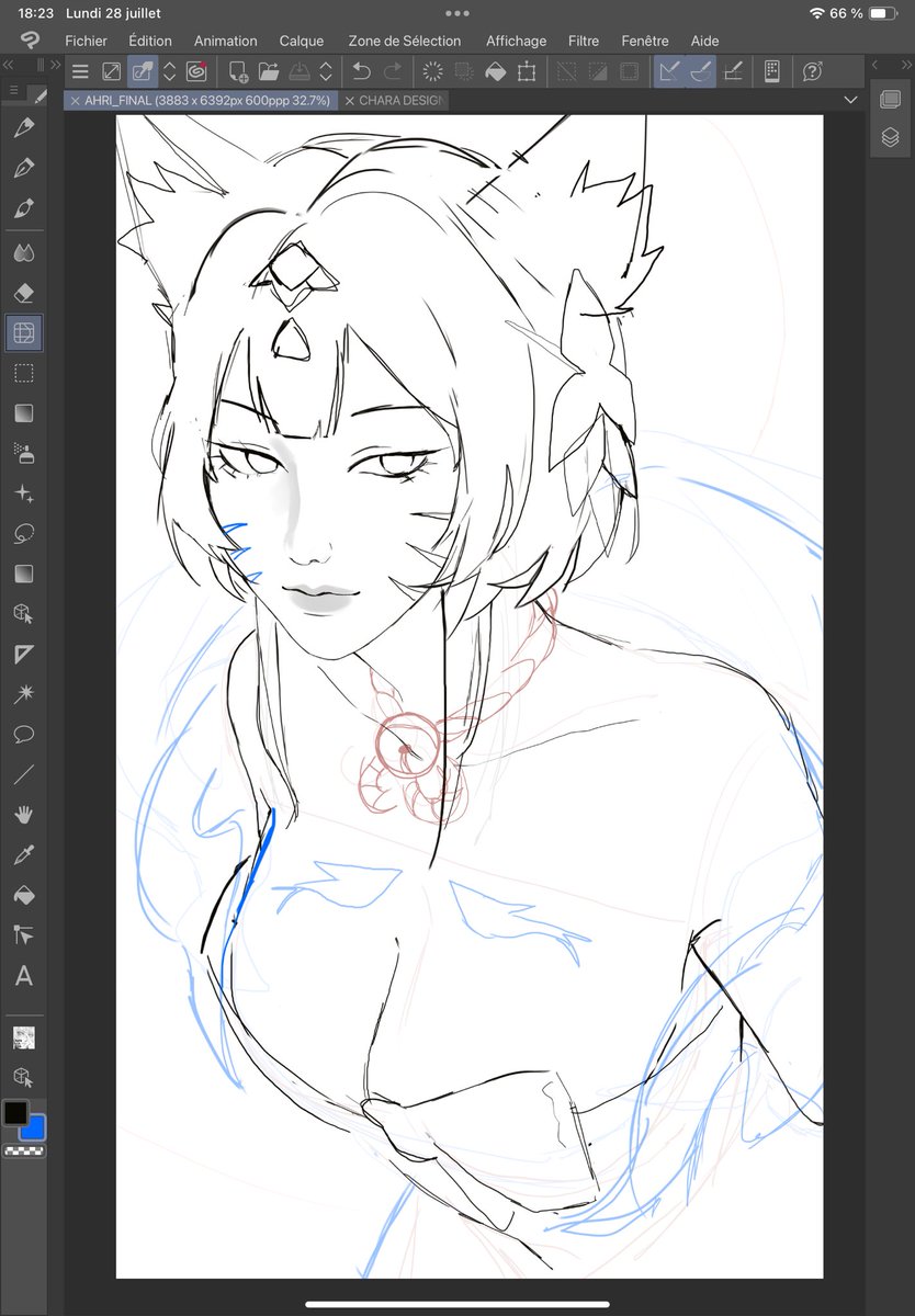 batsheba_'s tweet image. vous vous souvenez de mon fanart de ahri ? bah j’ai tt refais .