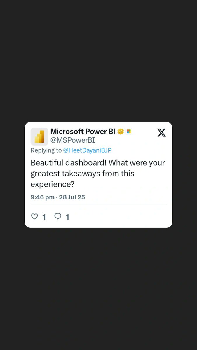 HeetDayaniBJP's tweet photo. Thank you @MSPowerBI for your motivation ☺️❤️
#Dataanytics https://t.co/ntfaXSszQQ