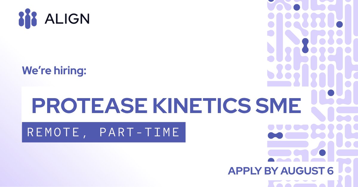 We're hiring a Protease Kinetics Analyst! Join us at The Align Foundation to analyze TEV protease assay data supporting our GROQ-seq platform. Short-term, remote, part-time. Starts ASAP. 🧬 Apply by Aug. 6:  hubs.la/Q03z6dpB0

#biotech #enzymekinetics #proteinengineering
