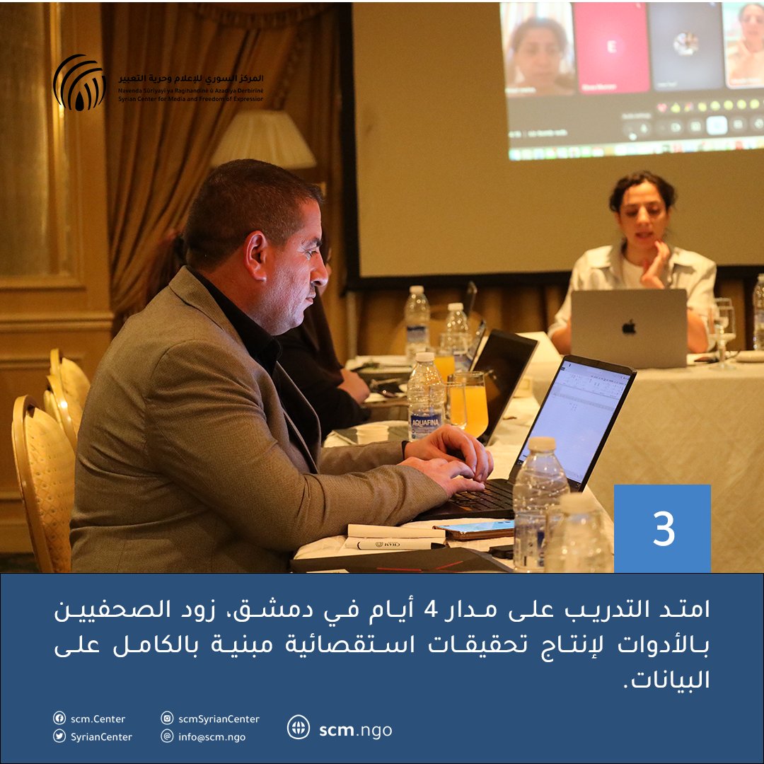 Syrian Center for Media and Freedom of Expression (@syriancenter) on Twitter photo استكمالاً لبرنامج تدريبي امتد 3 سنوات، نظم #المركز_السوري_للإعلام_وحرية_التعبير تدريباً حول "صحافة البيانات" في دمشق، بمشاركة صحفيين وصحفيات من مختلف المحافظات، وبإشراف الصحفية هبة القادري المتخصصة في صحافة البيانات. استكمالاً لبرنامج تدريبي امتد 3 سنوات، نظم #المركز_السوري_للإعلام_وحرية_التعبير تدريباً حول "صحافة البيانات" في دمشق، بمشاركة صحفيين وصحفيات من مختلف المحافظات، وبإشراف الصحفية هبة القادري المتخصصة في صحافة البيانات.
