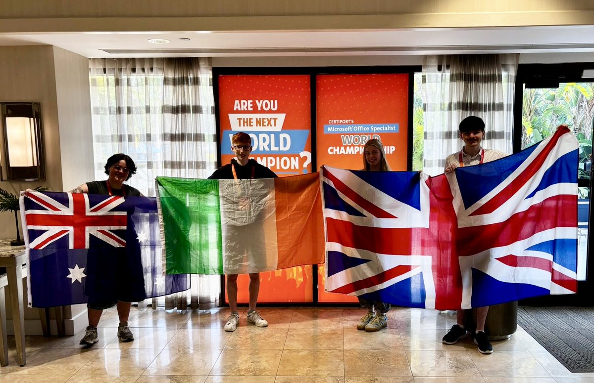 🌟 Good Luck to Our Champions! 🌍🎉
 
Wishing  the very best of luck to the incredible student competitors  representing Ireland, the United Kingdom, and Australia at the <a href="/Microsoft/">Microsoft</a> Office Specialist and <a href="/Adobe/">Adobe</a> Certified Professional World Championship Finals in Orlando, Florida!