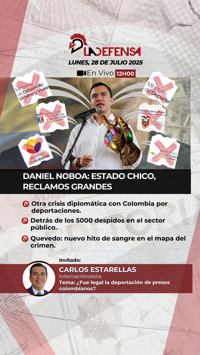 LaDefensaEc's tweet image. 🇪🇨 DANIEL NOBOA: ESTADO CHICO, RECLAMOS GRANDES

El presidente Daniel Noboa firmó el Decreto Ejecutivo N.º 60 y redujo de un plumazo los ministerios de 20 a 14 y las secretarías de 9 a 3. Las carteras más golpeadas: Cultura, Ambiente, Deporte y la Secretaría de la Mujer. ¿Es…