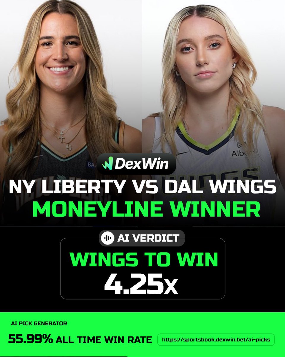 DexWin_Sports's tweet image. WNBA Betting Lines & Odds Today 🏀
✅ Dallas Wingsvs New York Liberty ✅
Follow @DexWin_Sports for the best WNBA betting odds today, WNBA betting picks and WNBA predictions daily 🏀