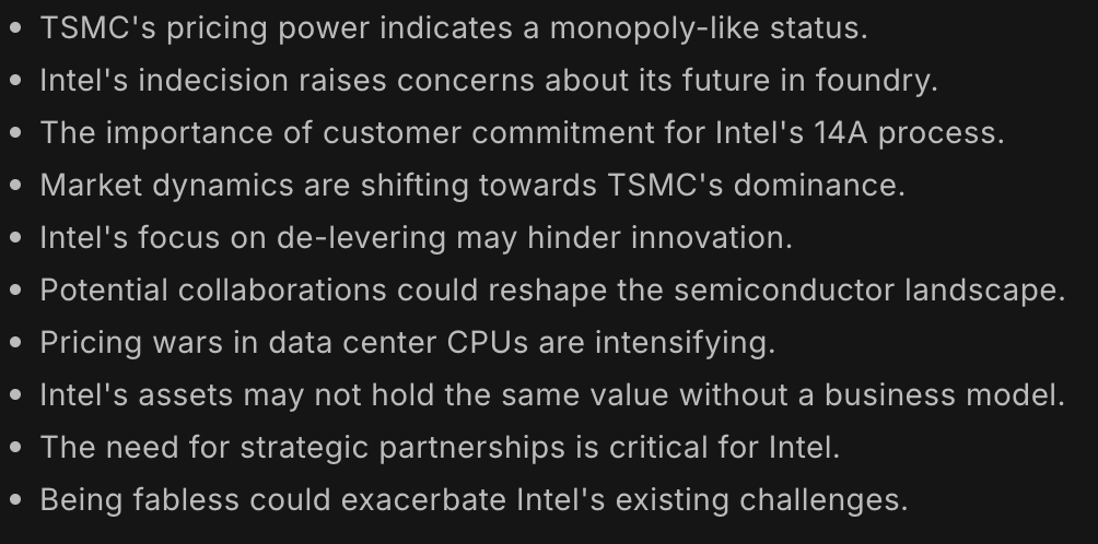 EP:127 Intel Earnings, Exploring the Possible Scenario of a TSMC Monopoly

@benbajarin and <a href="/jaygoldberg/">Jay Goldberg 顾忠南</a> discuss Intel earnings and the overall view on <a href="/intel/">Intel</a> foundry.  For the sake of game theory, they also explore what a TSMC monopoly would mean for the industry.