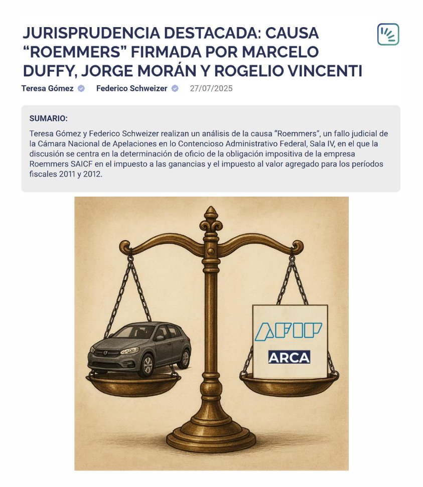 Escribimos con <a href="/te_gomez/">Teresa Gomez</a>, sobre la causa “ROEMMERS” (Sala IV CACAF). La controversia se centró en el tratamiento de gastos de automóviles,  propiedad de la empresa y asignados a los APM. Publicado HOY en <a href="/errepar/">Errepar</a>.
LINK: documento.errepar.com/doctrina/juris…