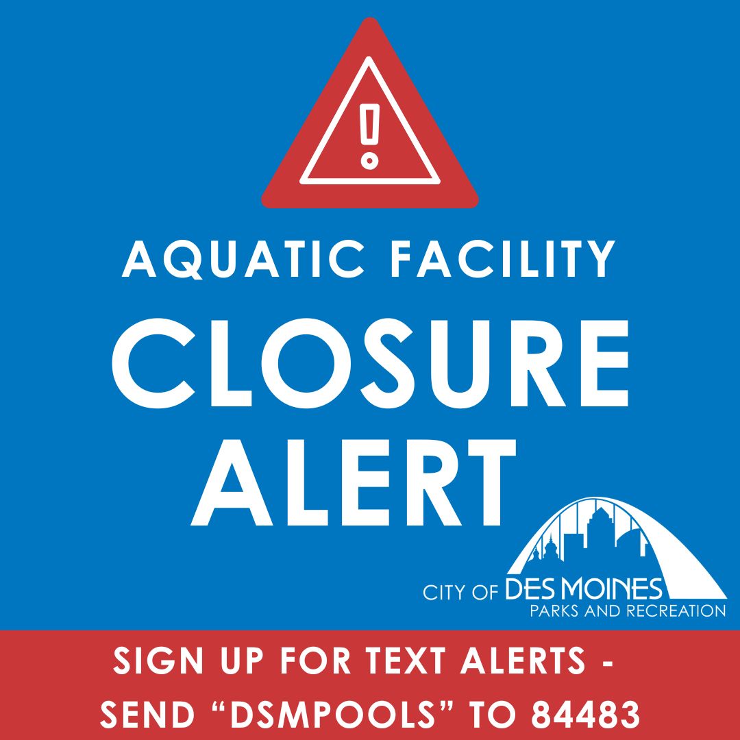 DesMoinesParks's tweet image. ⚠️ Closure Alert ⚠️

1️⃣ Due to a mechanical issue, MLK Jr. Park Splash Pool is currently closed.
2️⃣ Due to a power outage, Union Park Splash Pool is temporarily closed.

Stay up-to-date with closures and sign up for text alerts at DSM.city/aquatics.