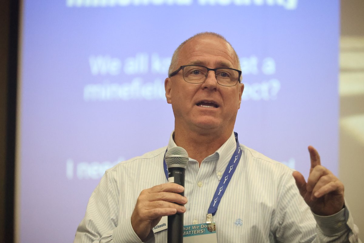 MOEducation's tweet image. Jim Wipke and Geoff Macy from @LadueSchools presented on the life lessons from running through life’s puddles and how that approach applies to school leadership. #MoEd25