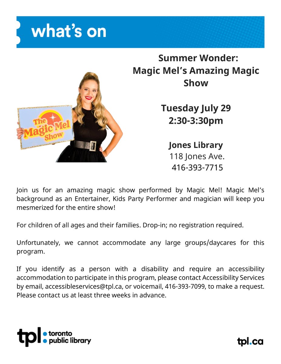 Magic Mel is here tomorrow from 2:30-3:30 to perform!

Drop-in. Every age welcome.