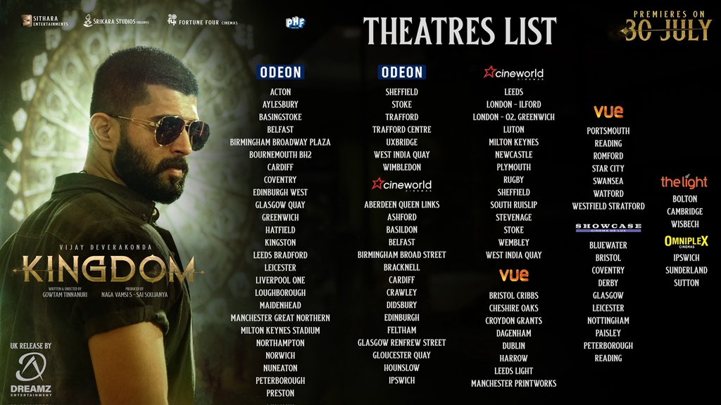 TeamDreamZE's tweet image. The KING is Ready to Conquer UK Cinemas. 👑 

#Kingdom in UK 🇬🇧 
UK Theatres List is Out Now. 

Get Your Tickets Now! 
Premieres on 30 July. 

UK Release By Dreamz Entertainment