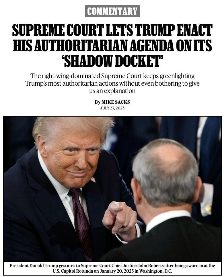 In 17 straight cases — “an unprecedented number compared to every prior presidency,” according to Georgetown Law professor Stephen Vladeck — the Supreme Court granted the Trump Justice Department’s emergency requests.

Commentary: rollingstone.com/politics/polit…