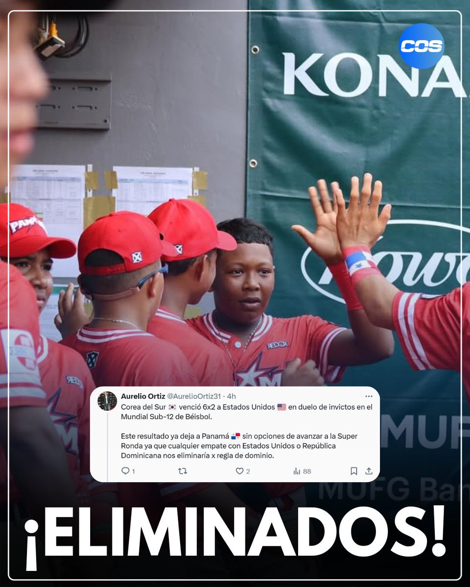 ¡Sin opción de clasificar! 🥲

Tras la victoria de Corea del Sur a Estados Unidos, Panamá no tiene opciones de clasificar a la siguiente ronda del Mundial U'12 de béisbol.

Informa @aurelioortiz31

#BEISxCOS