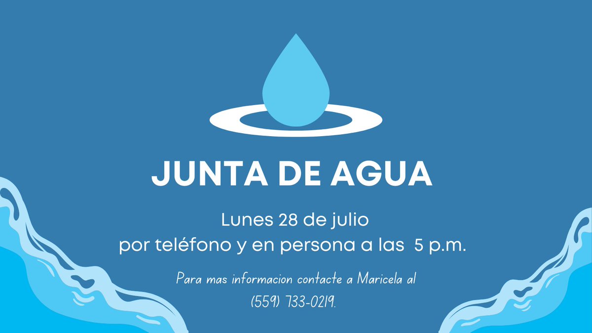 CWaterC's tweet image. 🚨Our next AGUA Meeting is happening today at 5:00 via phone and in person!📞 If you want to join or need more information, please get in touch with Maricela at (559)733-0219.