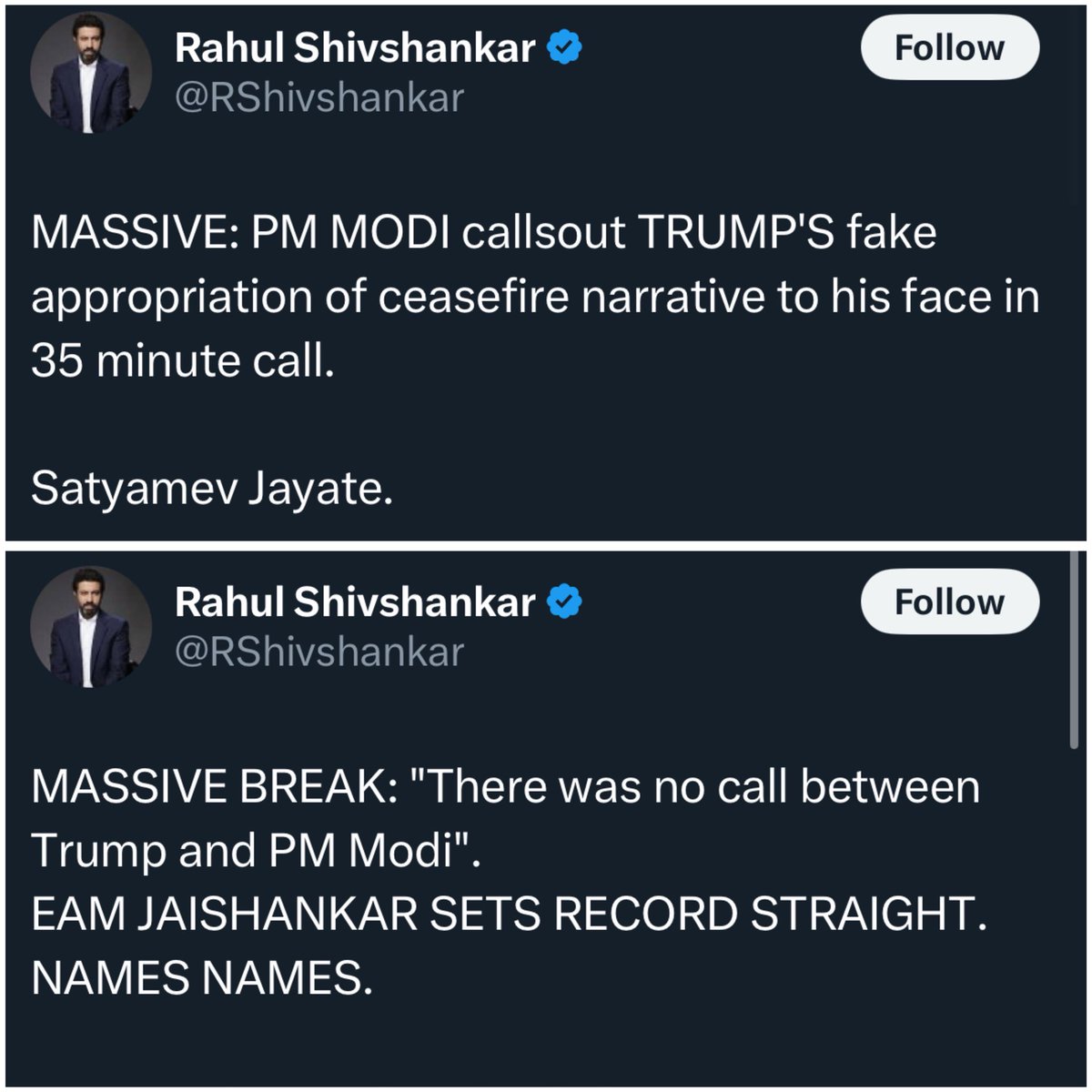msgpahujaa's tweet image. If there was ever a moment that exposed the duplicity of certain media houses, it’s this.
Two tweets.
Same handle.
Same journalist.
Two completely contradictory claims—posted with the same aggressive certainty.
In the first tweet, the anchor confidently proclaims:
“PM Modi…