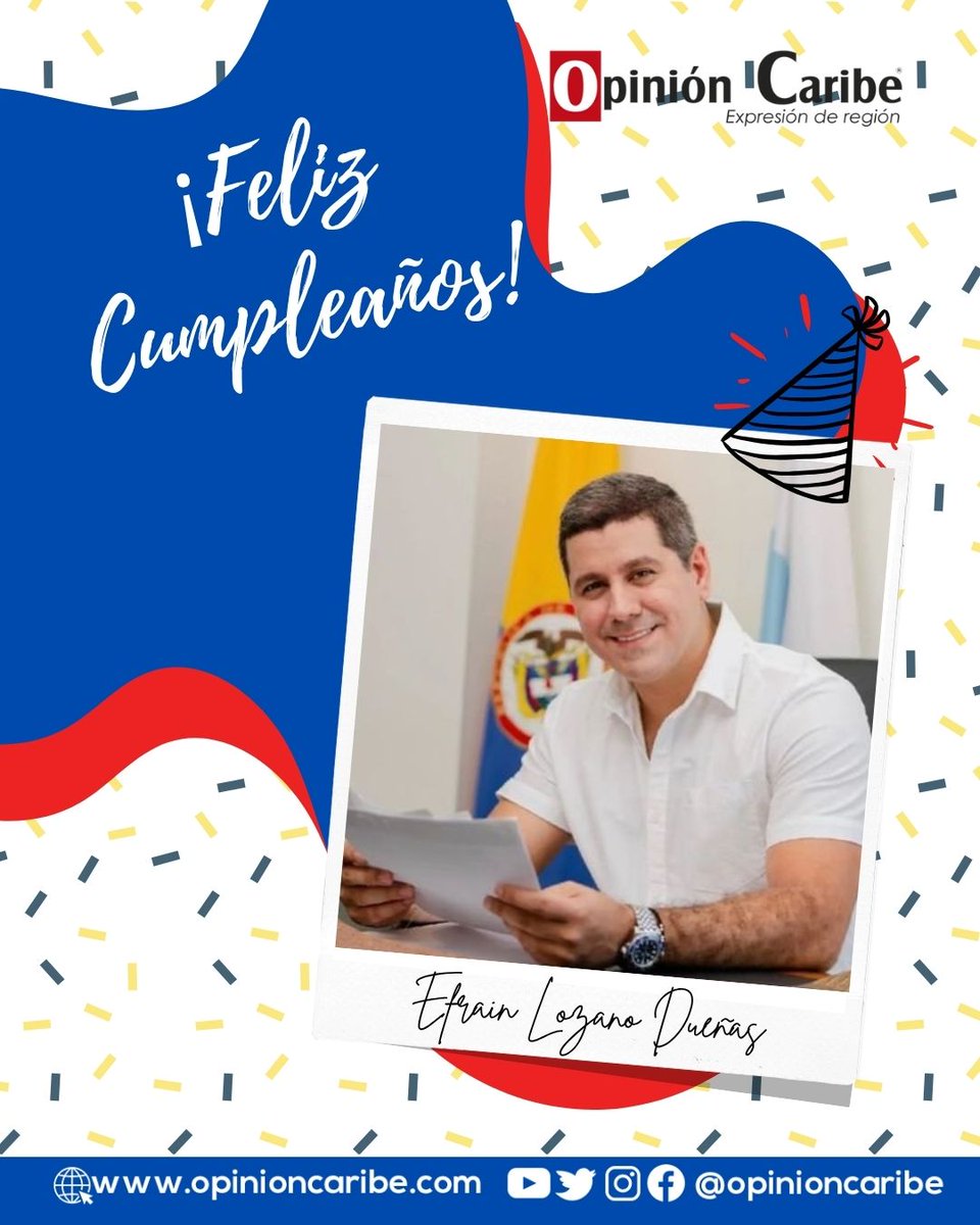 #CelebraciónOC Desde Opinión Caribe felicitamos al Concejal Efraín David Lozano Dueñas en su cumpleaños✨

¡Que este nuevo año llegue lleno de bendiciones y alegrías!🙏

<a href="/by_vicro500/">Victor Rodriguez Fajardo</a> <a href="/ElCallejeroSM/">El Callejero se la pilla primero</a> <a href="/Efrainlozanodh1/">Efrain Lozano Dueñas</a>