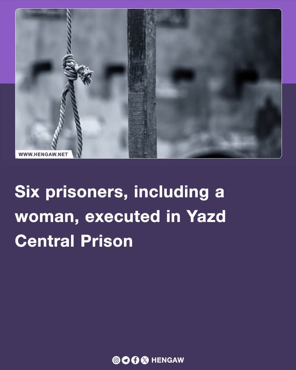 Hengaw_English's tweet image. 🔴 The death sentences of six prisoners, including a female inmate, were carried out at Yazd Central Prison. The executed individuals, identified as Atefeh Amini, Reza Akhiri, Ali Momeni, Bahram Seyed-Nasiri, Amirhossein Hassankhani, and Fakhraddin Raei.
hengaw.net/en/news/2025/0…