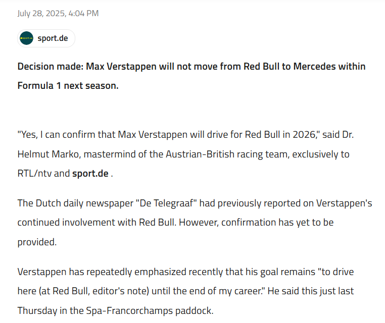 MsportXtra's tweet image. #F1 According to Helmut Marko, Max Verstappen remains at RedBull in 2026. #MsportXtra