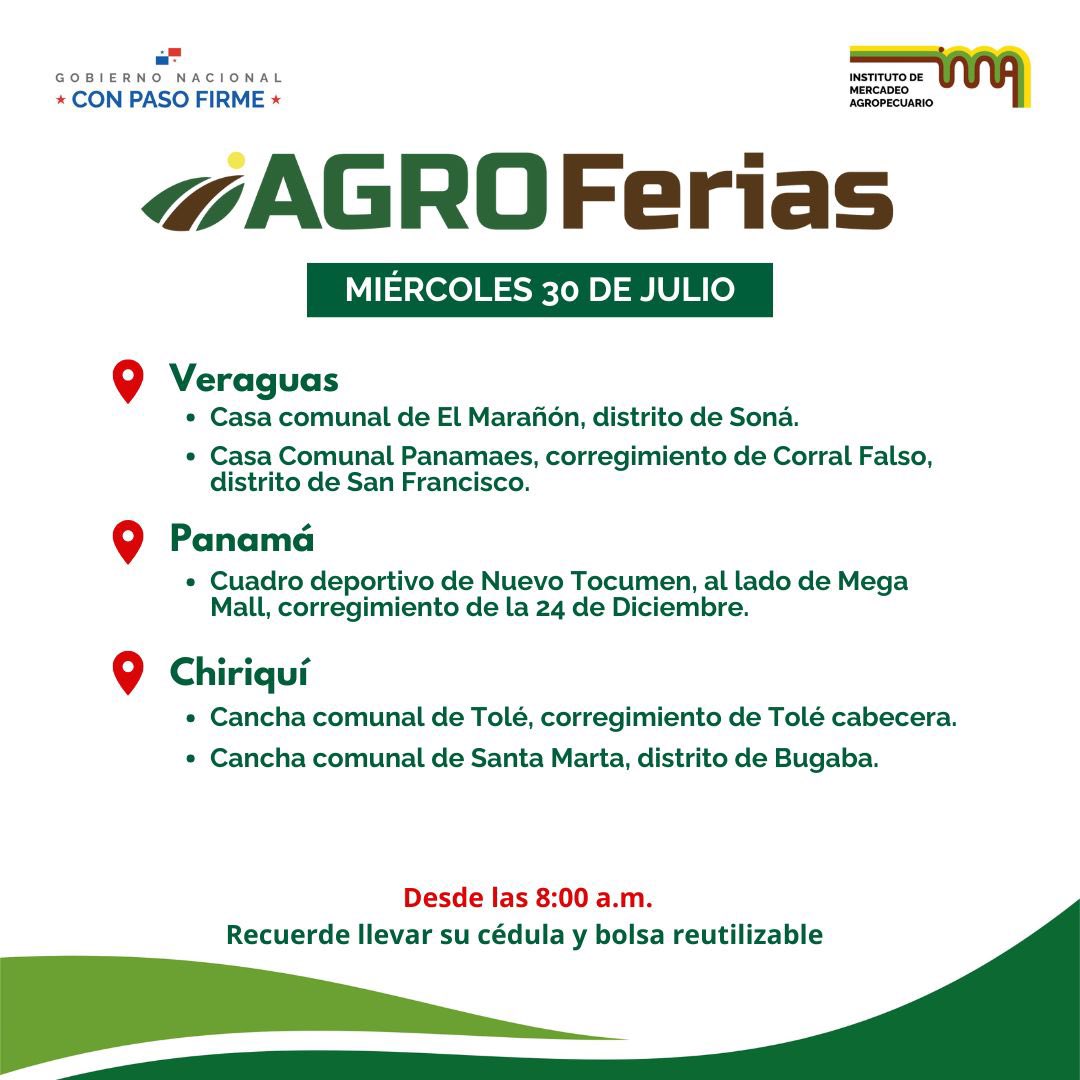 IMA_Pma's tweet image. 🌾 ¡Este miércoles 30 de julio tienes una cita con el ahorro y lo local!
Te presentamos las Agroferias del IMA, donde podrás encontrar productos frescos a precios accesibles.
♻️No olvides llevar tu bolsa reutilizable y tu cédula
#ConPasoFirme #AgroferiasIMA #IMAContigo