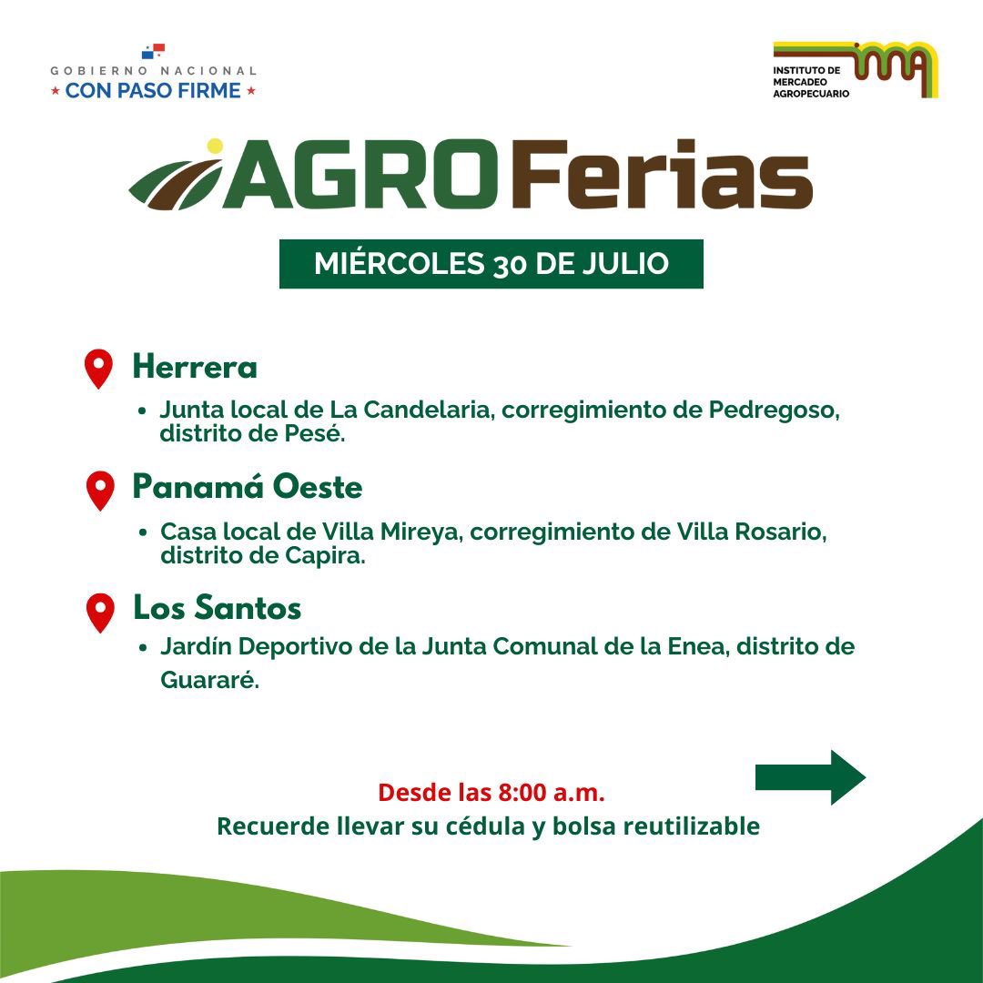 IMA_Pma's tweet image. 🌾 ¡Este miércoles 30 de julio tienes una cita con el ahorro y lo local!
Te presentamos las Agroferias del IMA, donde podrás encontrar productos frescos a precios accesibles.
♻️No olvides llevar tu bolsa reutilizable y tu cédula
#ConPasoFirme #AgroferiasIMA #IMAContigo