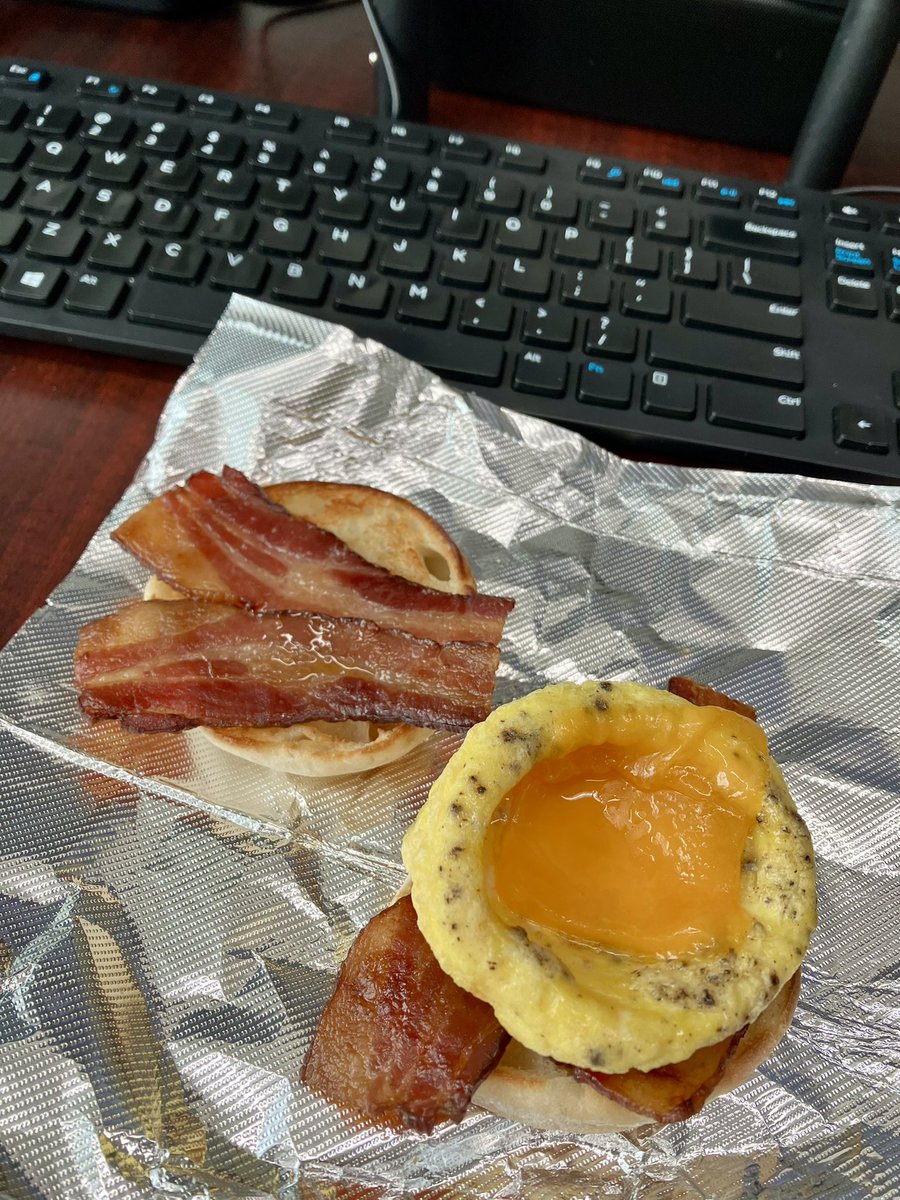 Yeah, I’m working. Working on this muffin with extra bacon.