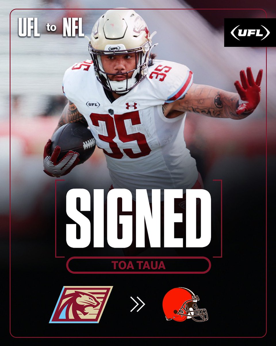 United Football League (@theufl) on Twitter photo Michigan ➡️ Cleveland
Toa Taua officially signs with the <a href="/Browns/">Cleveland Browns</a> 
#UFLtoNFL Michigan ➡️ Cleveland
Toa Taua officially signs with the <a href="/Browns/">Cleveland Browns</a> 
#UFLtoNFL